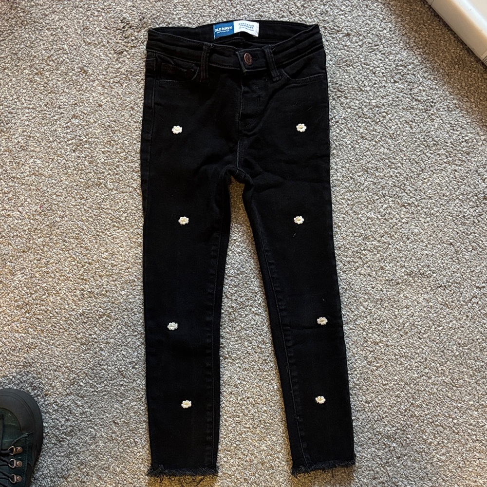 Old Navy Black Kids Jeans with White Floral Accents
